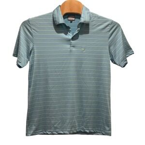 Heybo Outdoors Golf Polo Shirt Mens Medium Blue Striped Performance‎ Stretch